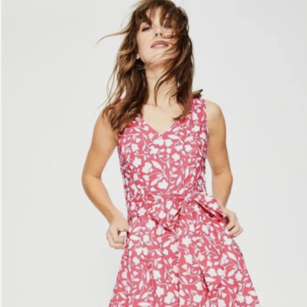 Boden Jade Pink White Floral Midi Fit and Flare Dress